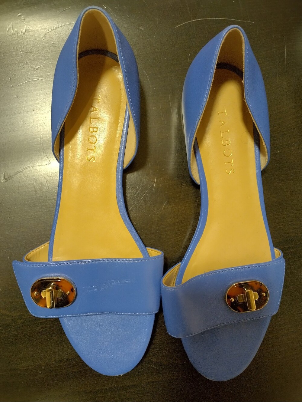 Talbots Blue Flat D'Orsay Sandals with Gold Hardware - 7.5M